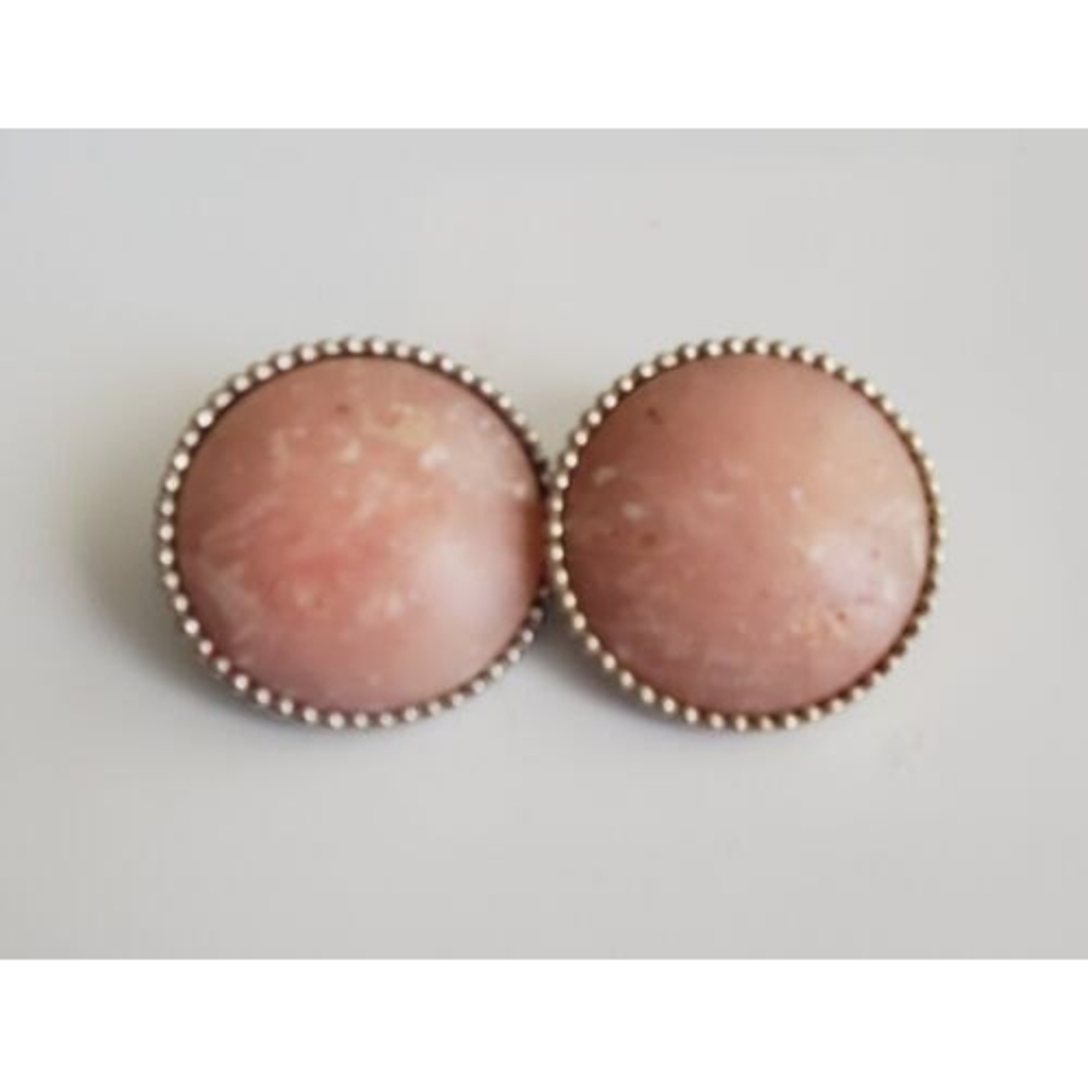 vintage Ellen Designs Silver Tone Pink Button Clip Earrings